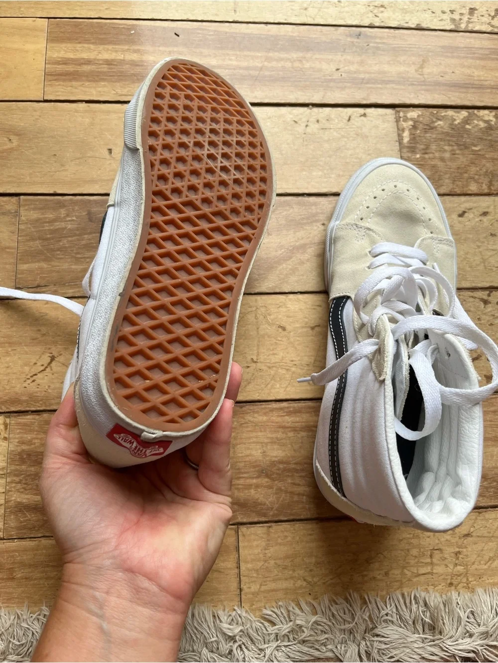 Vans White, Beige & Black High-Top Skate Sneakers